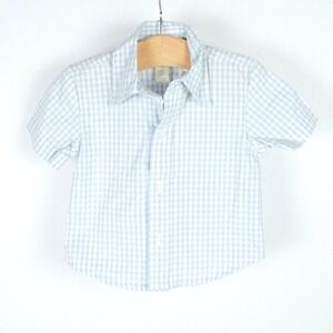Pottery Barn Kids Button Up Shirt Baby 0-3 M Blue Gingham Short Sleeve NWT